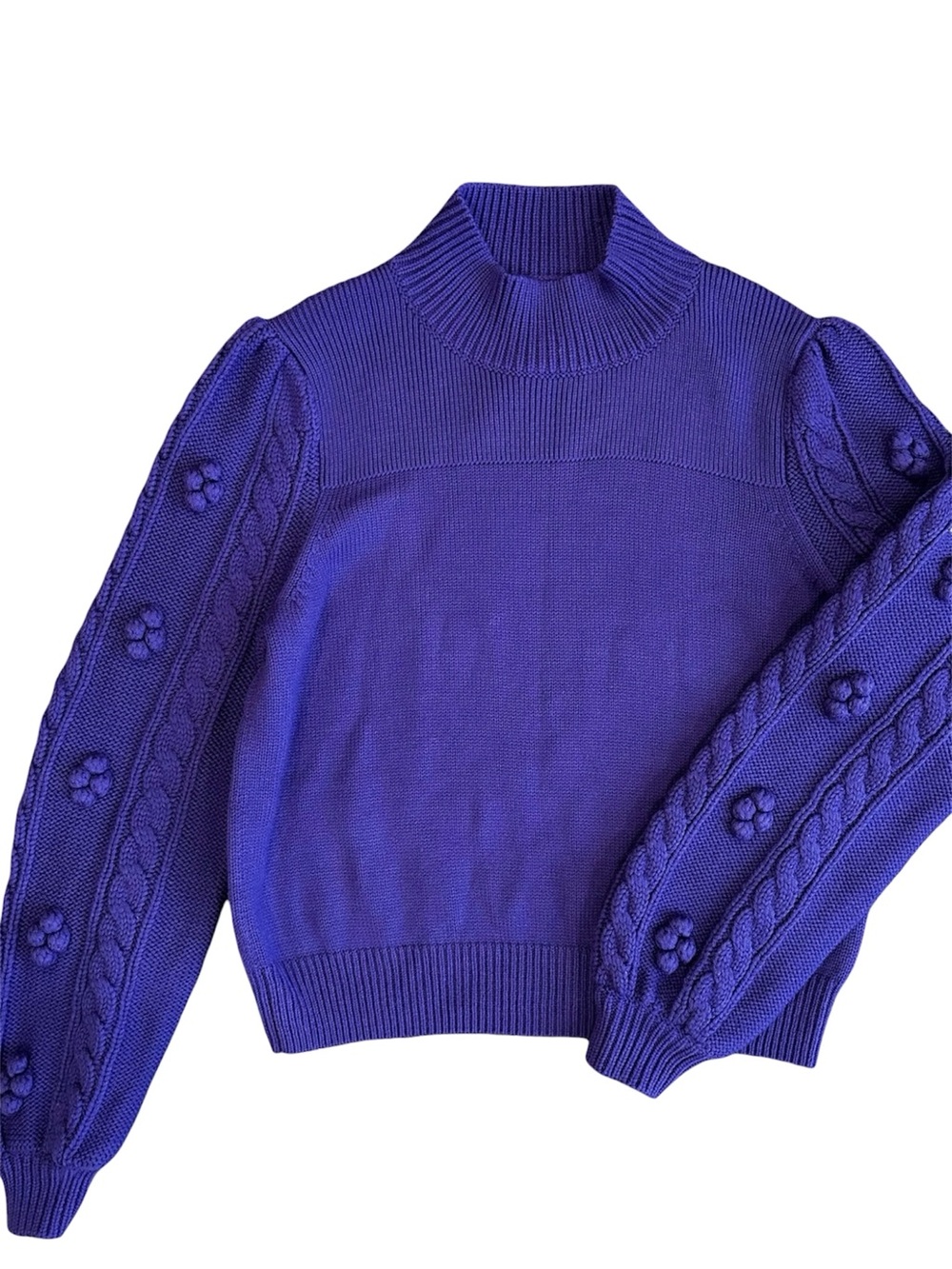 Anthropologie Maeve Kiara Mock Neck Sweater Bobble Sleeve Size Large Crop Purple
